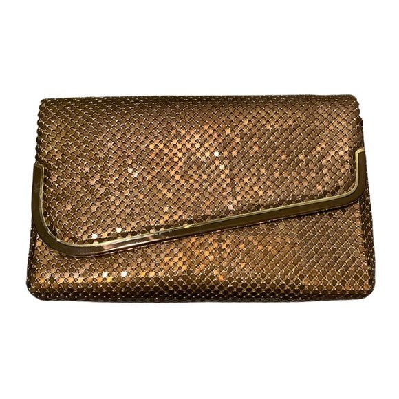 VINTAGE Bronze Metal Mesh Purse Handbag Bag Disco Envelope Clutch X Body - Picture 1 of 7